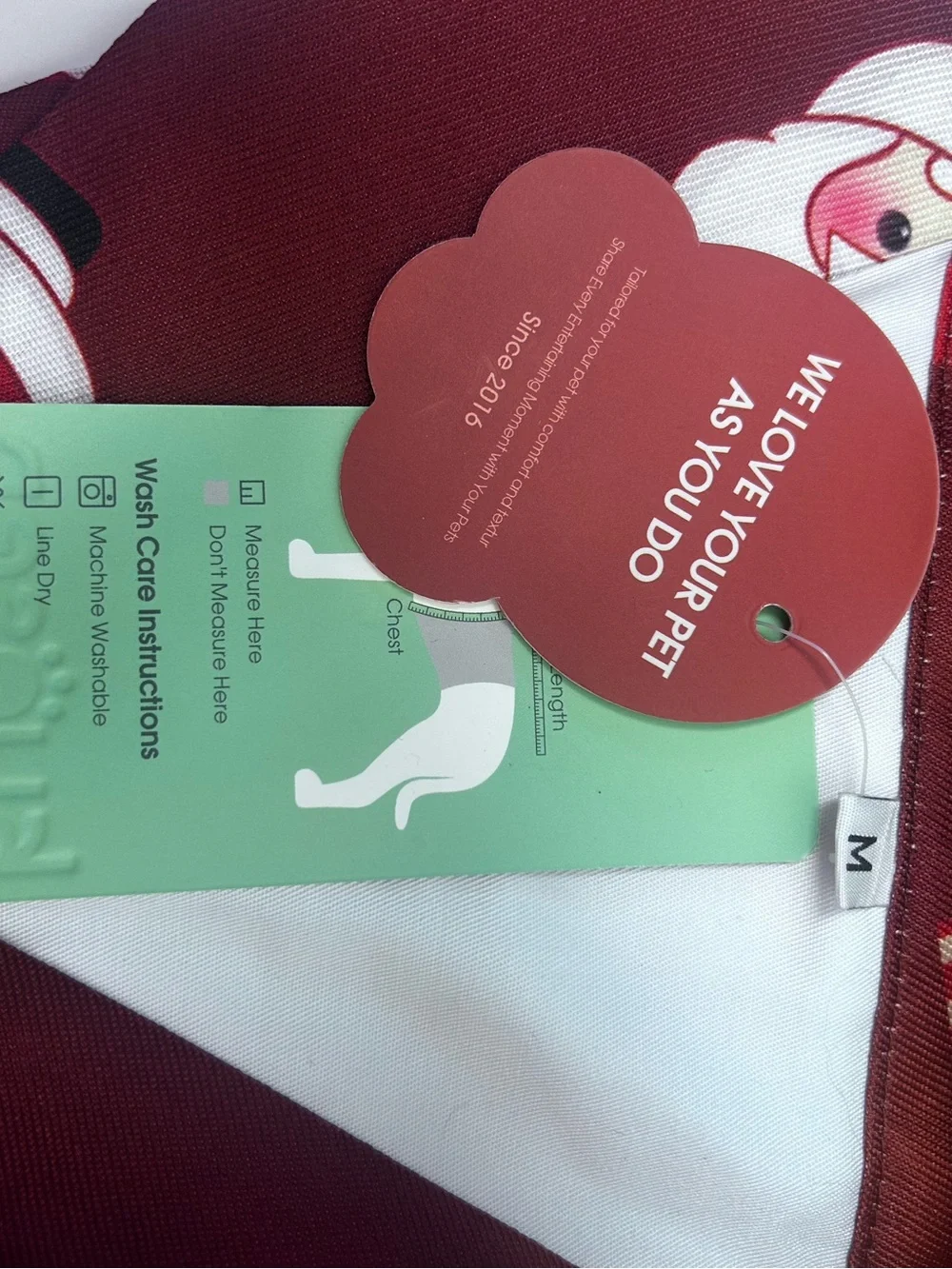 Santa Print Dog Tuxedo with Sequin Bow Tie - Burgundy medium